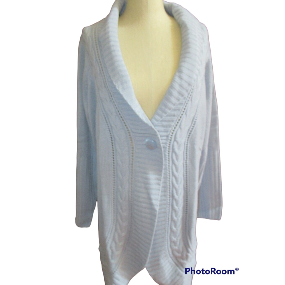 Motto‎ Cardigan Womens 1X Long Cable Knit Blue Shawl Collar One Button Sweater